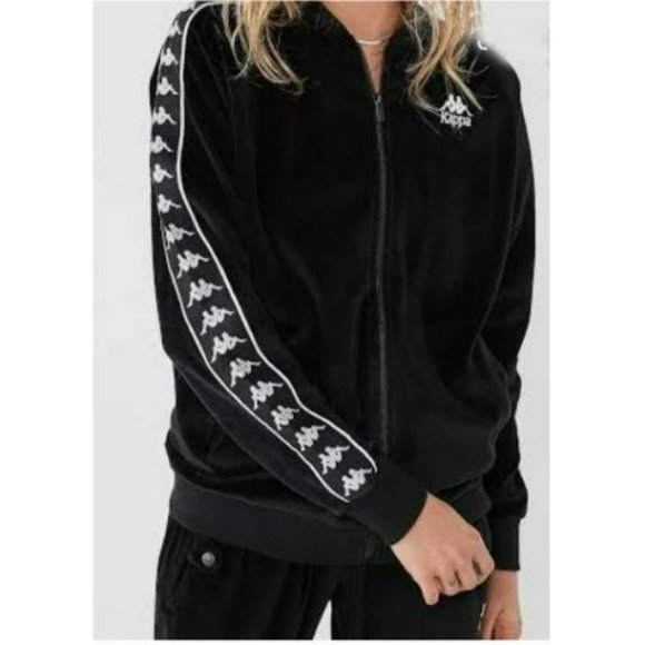 Kappa Y2K Velour Full Zip Track Jacket Black Omini Logo Women’s Streetwear - Picture 2 of 13
